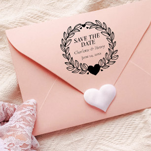 Elegant Botanical Wreath Wedding Save The Date Rubber Stamp