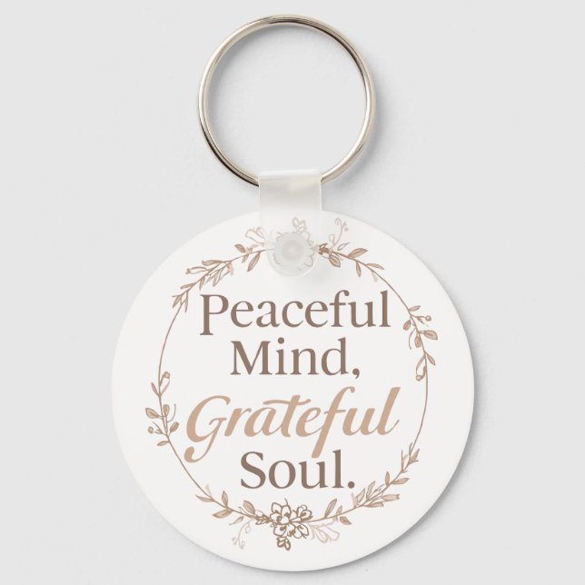Elegant Botanical Wreath with Zen Quote Key Ring (Front)