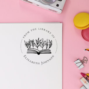 Elegant Botanicals Book Custom From The Library Rubber Stamp