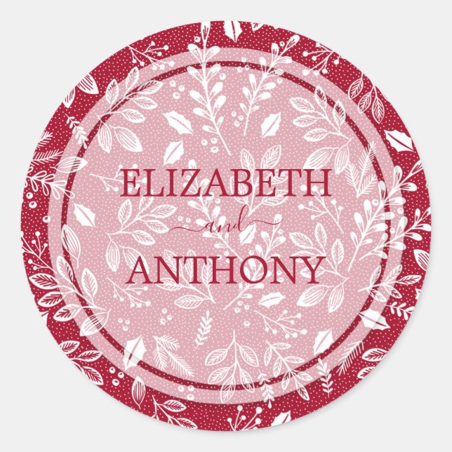 Elegant Botanicals Cranberry Wedding Classic Round Sticker (Front)