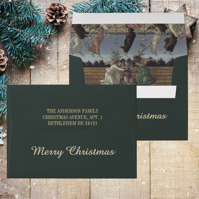 Elegant Botticelli Christian Christmas Holiday Envelope (Elegant Green Grey Gold Botticelli Christian Christmas Catholic Holiday Card Envelope)