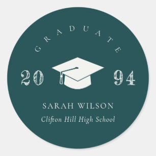 Elegant Bottle Green Minimal Simple Graduation Classic Round Sticker