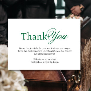 Elegant Bottle Green Traditional Sympathy Funeral Thank You Card