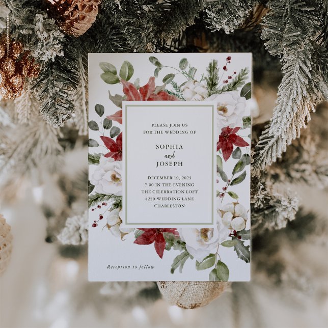 Elegant Bouquet | Christmas Holiday Wedding Invitation (An elegant and modern Christmas holiday wedding invitation that still has a traditional classic look)
