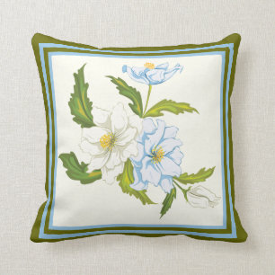 Elegant bouquet of light blue and white flowers cushion