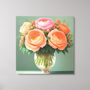 Elegant Bouquet of Peonies in Glass Vase Canvas Print