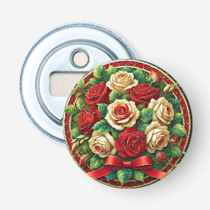 Elegant Bouquet of Red and White Roses Bottle Opener
