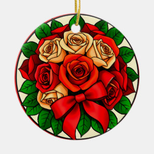 Elegant Bouquet of Red and White Roses Ceramic Tree Decoration