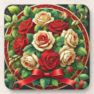 Elegant Bouquet of Red and White Roses Coaster