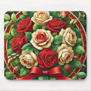 Elegant Bouquet of Red and White Roses Mouse Mat