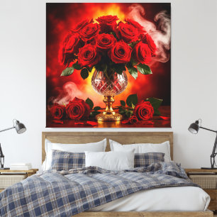 Elegant Bouquet Red Roses in Vintage Glass Vase Canvas Print