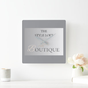 Elegant Boutique Shop Business Leaf Price and Size Square Wall Clock