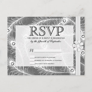 Elegant Bow and Fancy Peacock Feathers Pattern Invitation Postcard