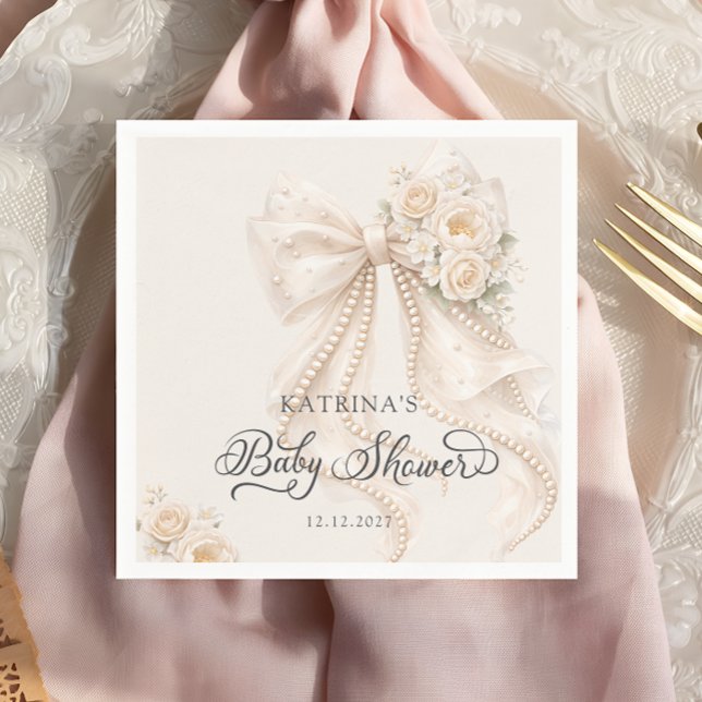 Elegant Bow and Flowers Girl Baby Shower Napkin (Creator Uploaded)