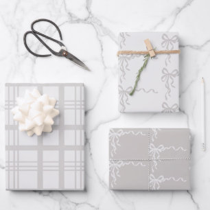 Elegant Bow and Plaid Pattern Wrapping Paper Sheet