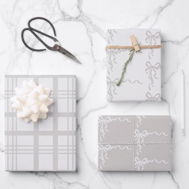 Elegant Bow and Plaid Pattern Wrapping Paper Sheet (Front)