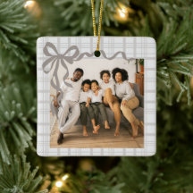 Elegant Bow and Plaid Personalised Photo Christmas