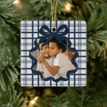 Elegant Bow and Plaid Personalised Photo Christmas
