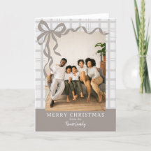 Elegant Bow and Plaid Personalised Photo Christmas