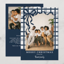 Elegant Bow and Plaid Personalised Photo Christmas