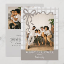 Elegant Bow and Plaid Personalised Photo Christmas