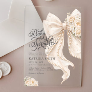 Elegant Bow Baby Sprinkle Floral Girl Baby Shower Acrylic Invitations