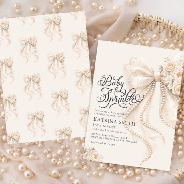 Elegant Bow Baby Sprinkle Floral Girl Baby Shower Invitation (Creator Uploaded)