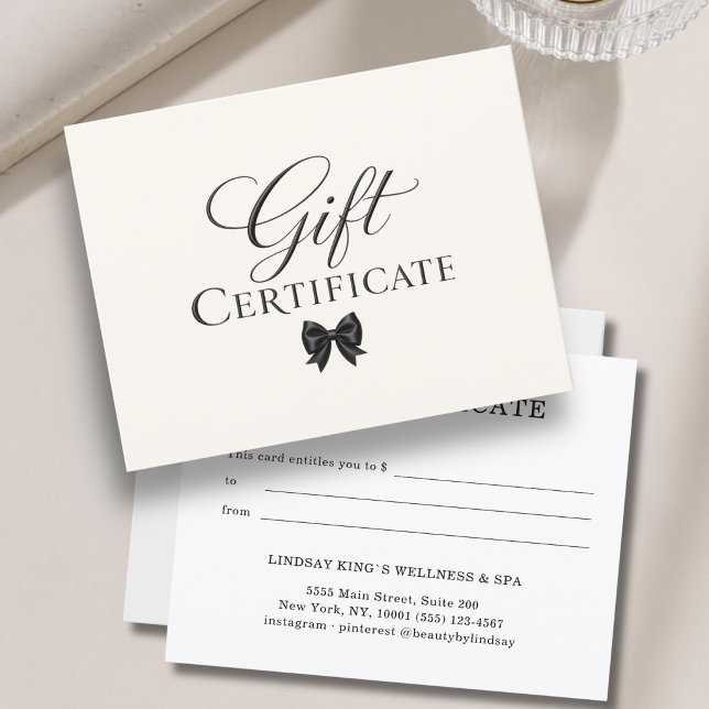 Elegant  Bow Beige Black Gift Certificate (Elegant Bow Beige Black Gift Certificate)