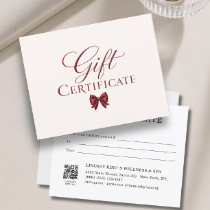 Elegant Bow Beige Red Gift Certificate