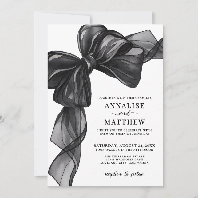 Elegant Bow Black And White Wedding Invitation (Front)