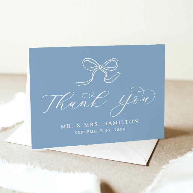 Elegant Bow Blue Wedding Thank You Card (Creator Uploaded)