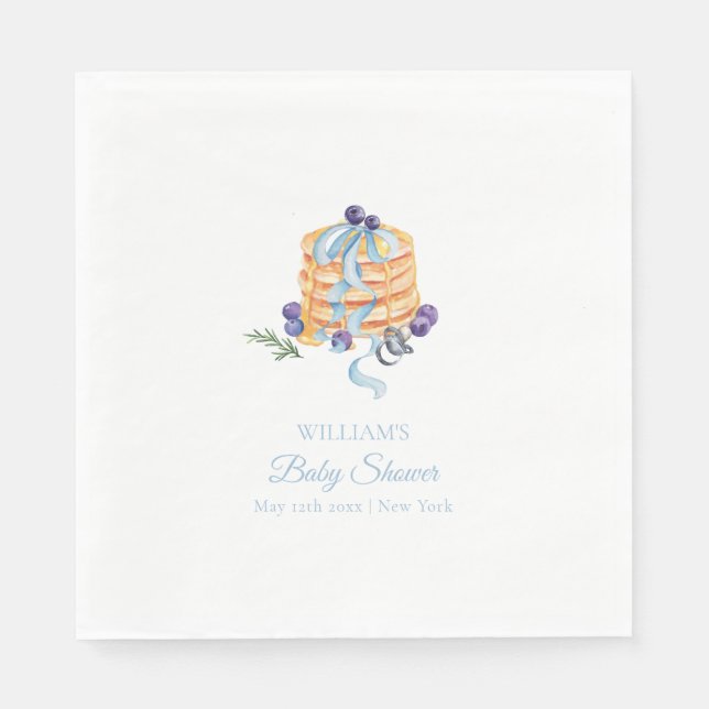 Elegant Bow Blueberry Pancake Boy Baby Shower  Napkin (Front)