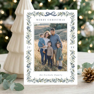 Elegant Bow Botanical Frame Christmas Multi Photo Holiday Card