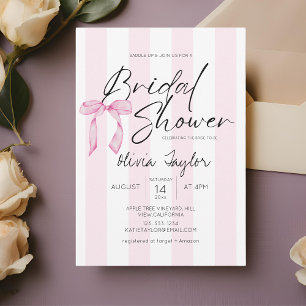 Elegant Bow Bridal Shower Rose pink strip Invitation