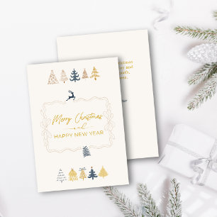 Elegant Bow & Chic Trees Doodle Cream Holiday Card