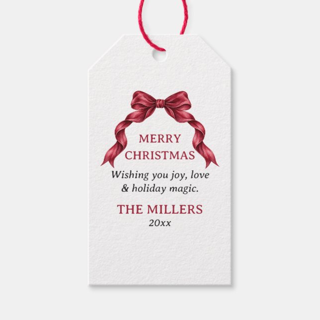 Elegant Bow Christmas Gift Tags (Front)