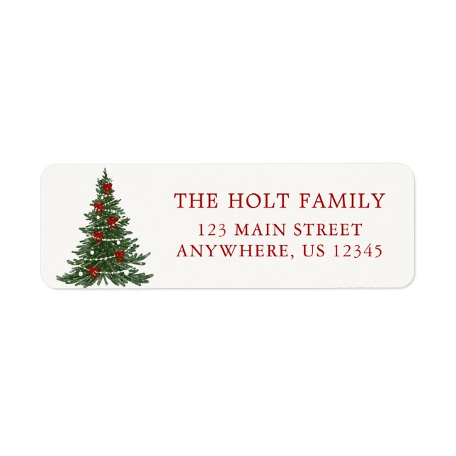 Elegant Bow Christmas Tree Address Label (Front)