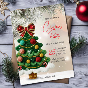 Elegant bow christmas tree party  invitation