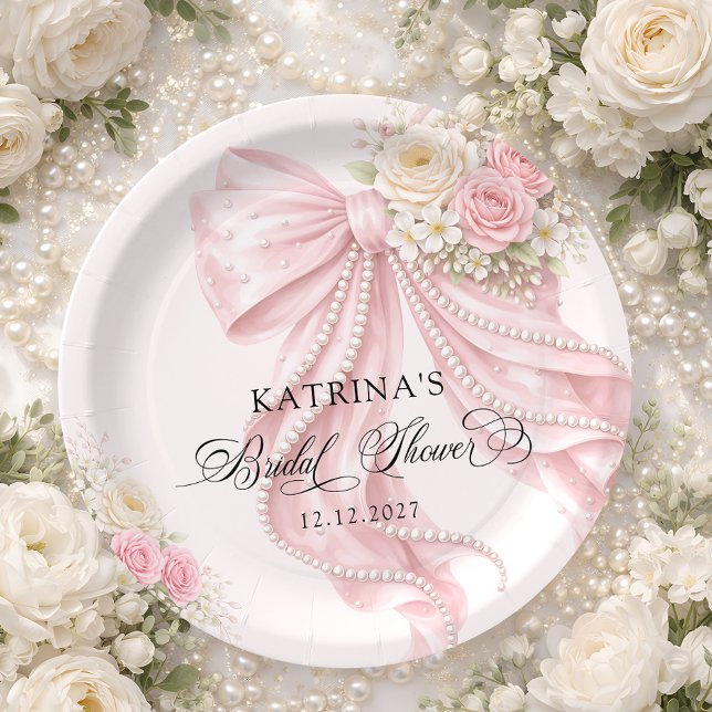 Elegant Bow Coquette Bridal Shower Paper Plate (Creator Uploaded)