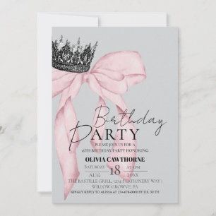 Elegant Bow Crown Birthday Party Invitation