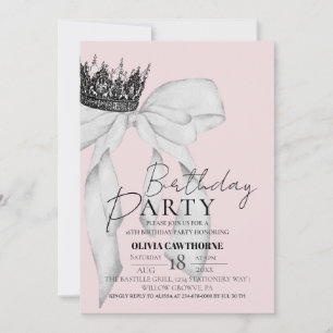 Elegant Bow Crown Birthday Party Invitation