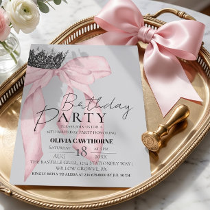 Elegant Bow Crown Birthday Party Invitation