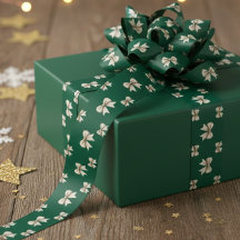 Elegant Bow Emerald Green and White Pattern Holid