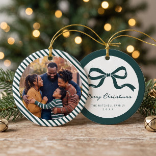 Elegant Bow Family Photo Christmas - Green Ceramic Tree Decoration