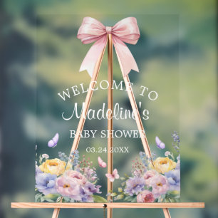 Elegant Bow Floral Baby Shower Girl Welcome Sign