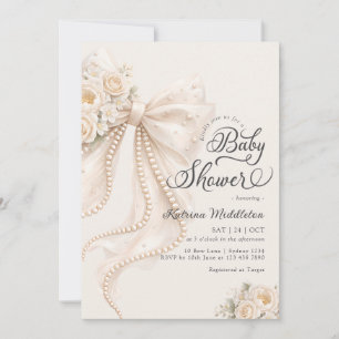 Elegant Bow Floral Boho Girl Baby Shower  Invitation
