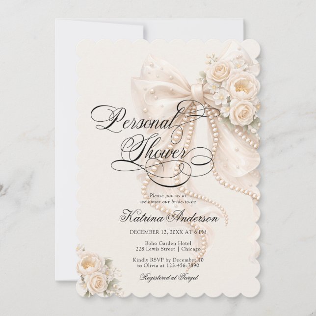 Elegant Bow Floral Bridal Shower  Invitation (Front)