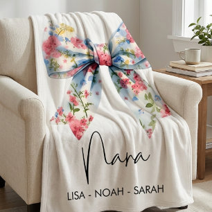 Elegant Bow Floral Nana Grandma  Fleece Blanket