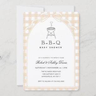 Elegant Bow Gingham Baby Q Baby Shower Invitation