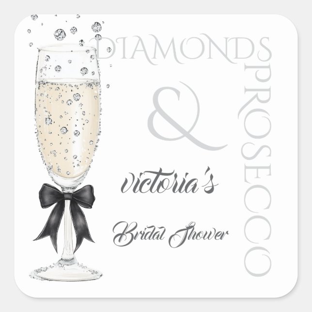 Elegant Bow Glass Bridal Shower  Square Sticker (Front)